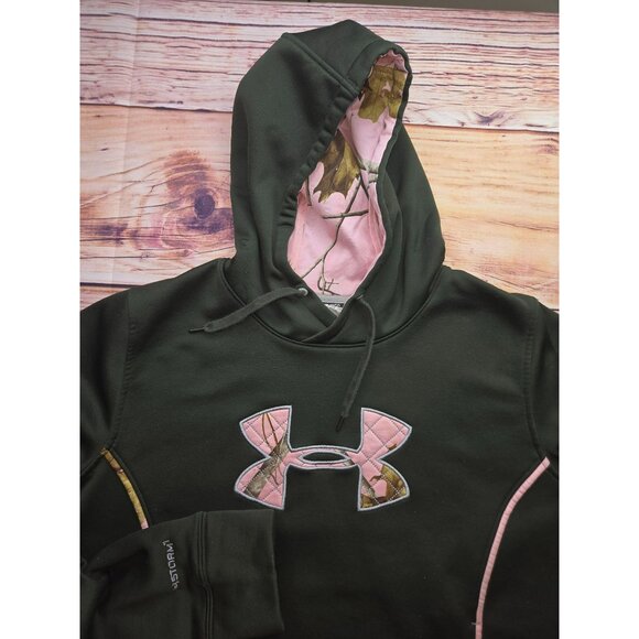 Under Armour Womens Loose Fit Green Hoodie 2XL - Pink Camo Logo - Picture 4 of 6